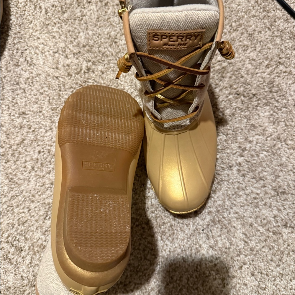 Sperry Gold and Tan Women's Winter Rain Boots